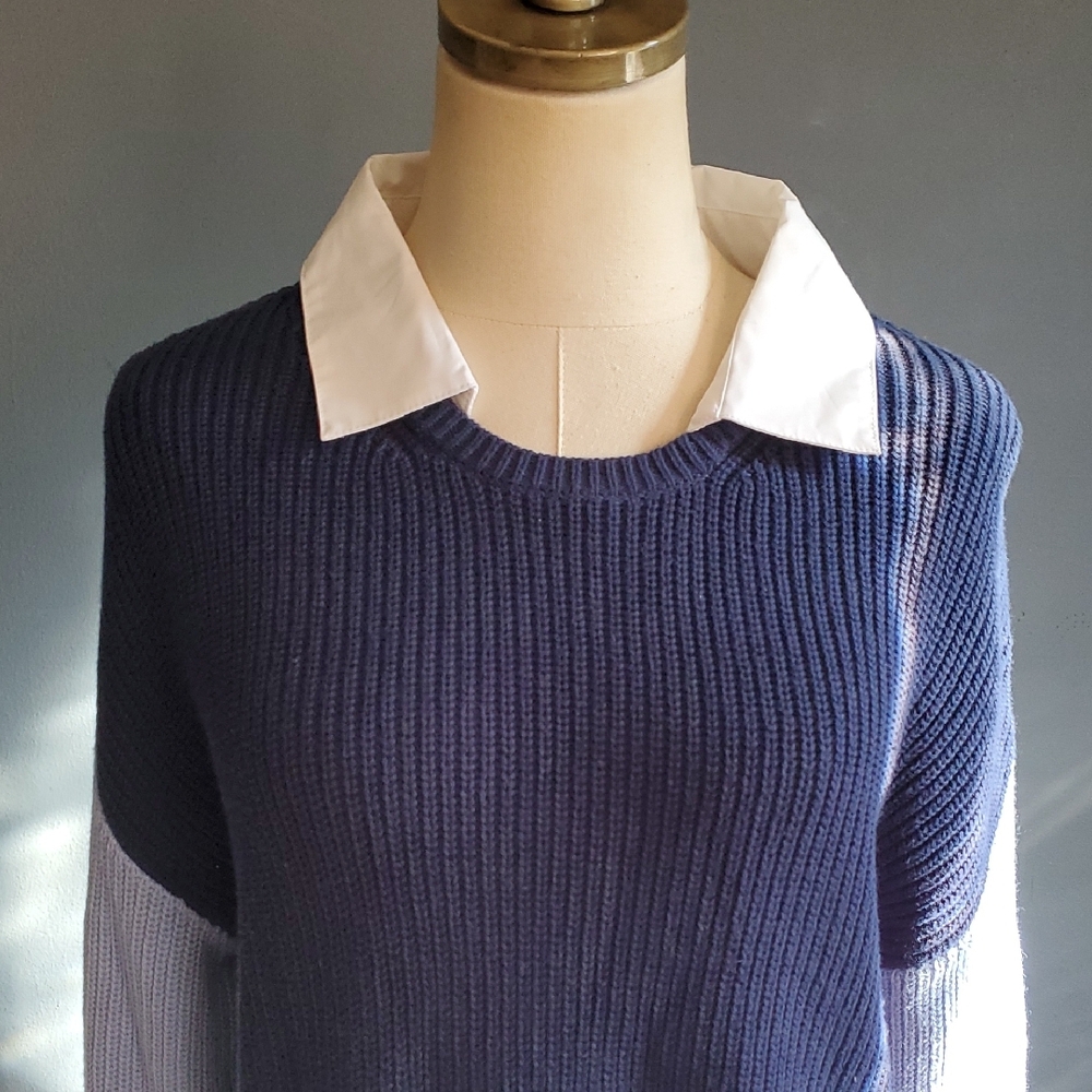 Maeve Navy and Light Blue Sweater with White Collar Shirt - Picture 8 of 14